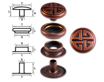 Brass (nickel free) Ring-Spring Snap Fastener Button ‘F3’ 14mm Celtic Knot, Rapid Rivet Button, Finish: Copper-Antique