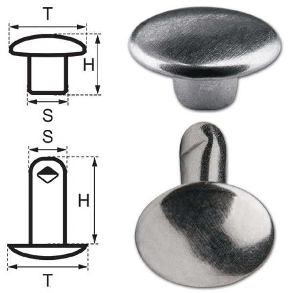 250 Double Cap Hollow Rivets 2-parts 7mm "7/8/2" Made of Iron (nickel included), Finish: Nickel-Glossy