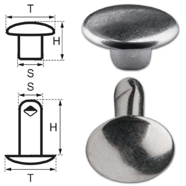 200 Double Cap Hollow Rivets 2-parts 7mm "7/8/2" Made of Iron (nickel free), Finish: Nickel-Glossy