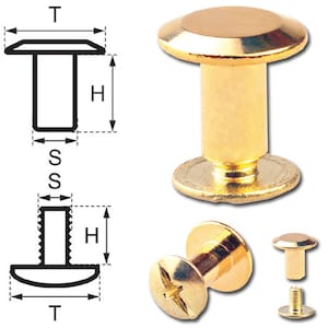 Chicago Screws 7MM Belt Screw Rivets Binding Screw Posts Brass-Glossy (gold colored)