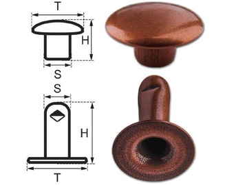 100 Single Cap Hollow Rivets 2-parts 11mm "11/12" Made of Iron (nickel free), Finish: Copper-Antique