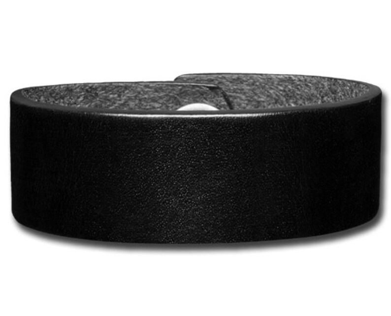 Plain Thick Leather Bracelet Wristband Cuff 24mm Black With Image 0