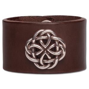 Plain Leather Bracelet Wristband Cuff 40mm Brown with Concho Celtic Knot Round and Snap Fastener (Nickel Free)
