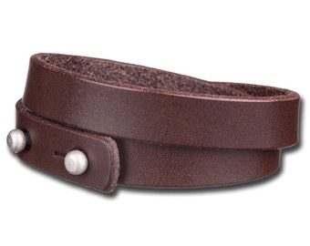 Robust double wrap wristband made of full grain cowhide, width 13 mm with button stud closure