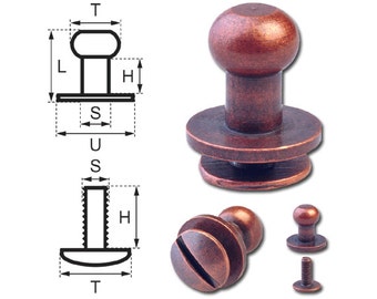 Button Studs 6MM Round Head Nail Rivet Bag Chicago Screwback Copper-Antique