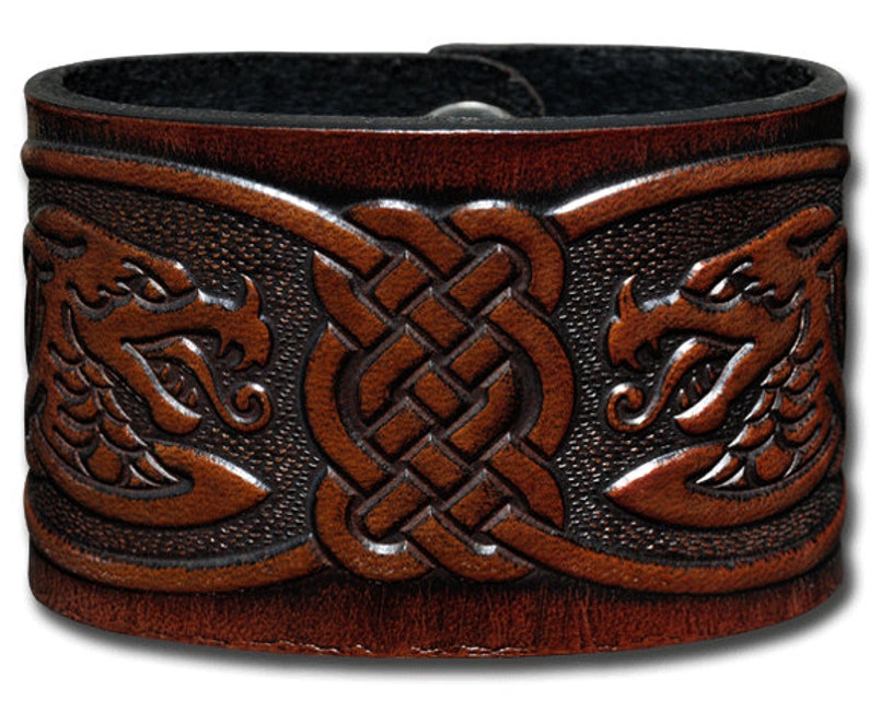 Celtic Leather Bracelet Wristband Cuff Embossed 48mm Celtic Etsy