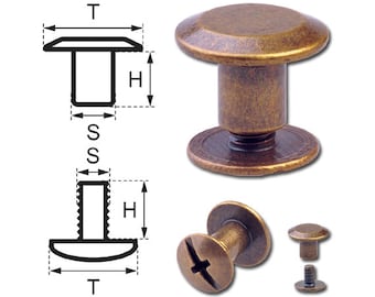 Chicago Screws 5MM Belt Screw Rivets Binding Screw Posts Brass-Antique