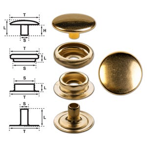 Brass (Nickel Free) Ring-Spring Snap Fastener Button &quot;F3&quot; 15.5mm, Rapid Rivet Button, Finish: Brass-Glossy (gold-coloured)