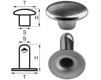 150 Single Cap Hollow Rivets 2-parts 11mm "11/12" Made of Iron (nickel included), Finish: Nickel-Glossy