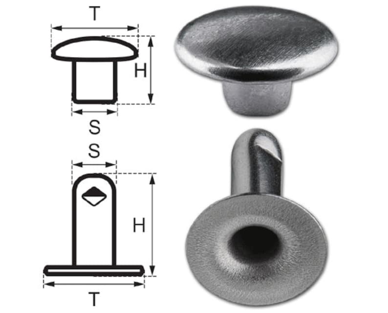 150 Single Cap Hollow Rivets 2-parts 11mm 11/12 Made of Iron nickel included, Finish: Nickel-Glossy image 1