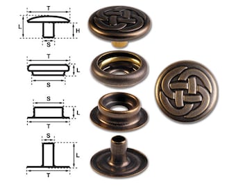 Brass (nickel free) Ring-Spring Snap Fastener Button ‘F3’ 15.2mm Celtic Knot (1), Rapid Rivet Button, Finish: Brass-Antique