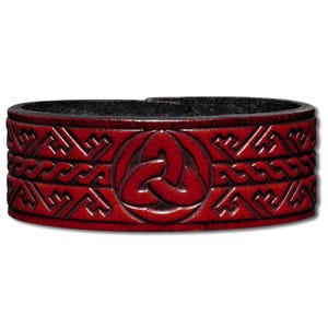 Bracelet celtique en cuir gaufré 24 MM en cuir pleine fleur Trinity avec motif clé (5) acajou-antique avec bouton pression (sans nickel)