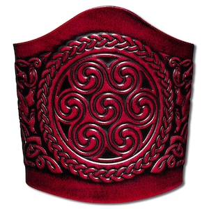 Celtic Lace-up Leather Bracelet Wristband Cuff Embossed 90mm Celtic Cross with Key Pattern (4) Brown-Antique