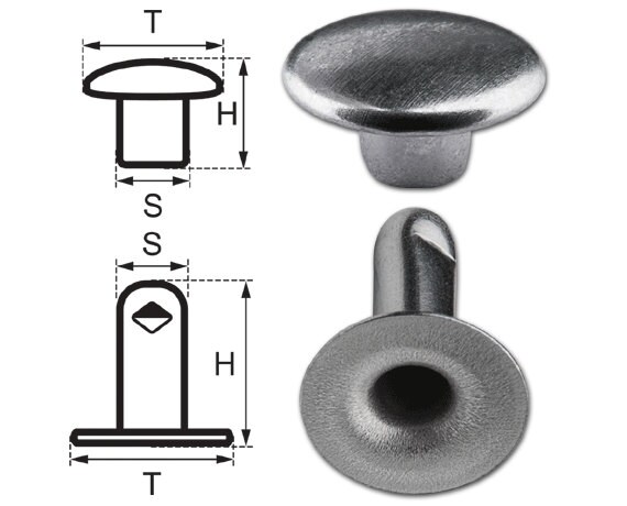 200 Single Cap Hollow Rivets 2-parts 7mm 