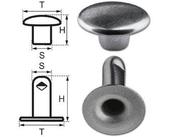 100 Single Cap Hollow Rivets 2-parts 11mm "11/12" Made of Iron (nickel free), Finish: Nickel-Glossy