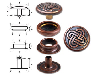 Brass (nickel free) Ring-Spring Snap Fastener Button ‘F3’ 15.2mm Celtic Knot (2), Rapid Rivet Button, Finish: Copper-Antique