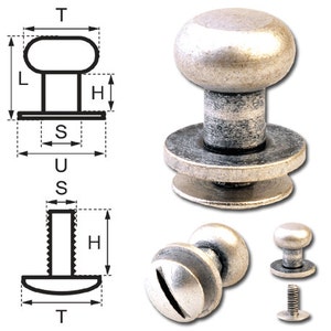 Rivetti a bottone 8 MM chiusura tasca cartuccia Bottoni tasca accetta argento-antico