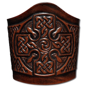 Celtic Lace-up Leather Bracelet Wristband Cuff Embossed 90mm Celtic Cross with Key Pattern (4) Brown-Antique