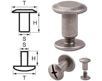 Chicago Screws 7MM Belt Screw Rivets Binding Screw Posts Nickel-Antique