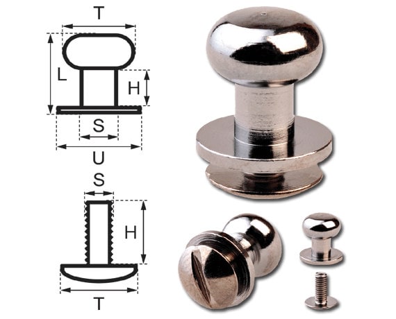 15 Knopfschraubnieten Patronentaschenverschluss 8mm messing-antik
