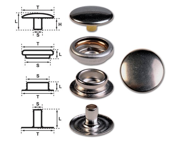 Brass nickel Free Ring-spring Snap Fastener Button f3 14mm, Rapid