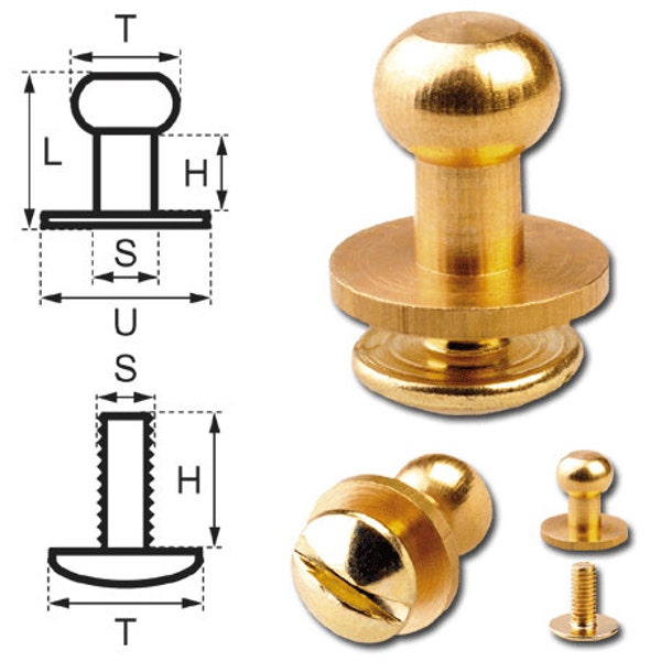 Rivets à vis bouton 6 MM Fermeture de poche à cartouche Boutons de poche de hache Laiton brillant (couleur or)