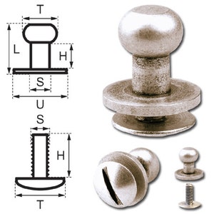 Rivetti a bottone 6 MM chiusura tasca cartuccia Bottoni tasca accetta argento-antico