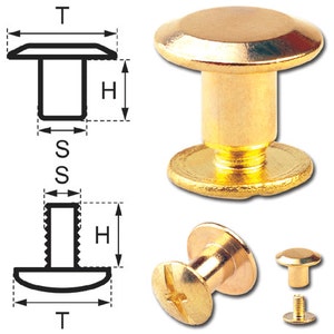 Chicago Screws 5MM Belt Screw Rivets Binding Screw Posts Brass-Glossy (gold-colored)