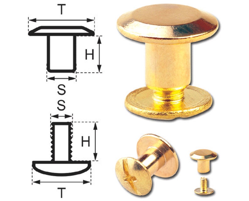 Chicago Screws 5MM Belt Screw Rivets Binding Screw Posts Brass-Glossy gold-colored image 1