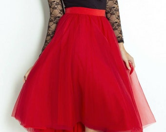 Tulle Red Midi Skirt/ Net Midi Skirt/ Prom Skirt/ Brides Maid Midi Skirt/ Tutu Midi Skirt / Red skirt