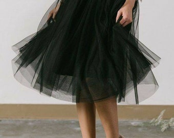 Tulle Black Midi Skirt/ Net Midi Skirt/ Prom Skirt/ Brides Maid Midi Skirt/ Tutu Midi Skirt