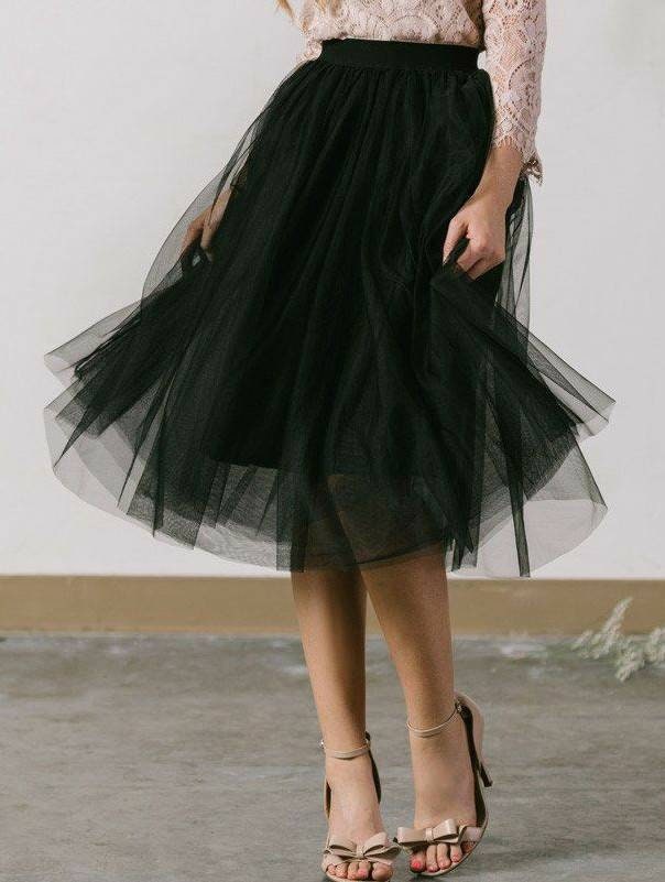 A-Line Tulle Skirts | Modest Multi Layer Tulle Skirt Black / XL