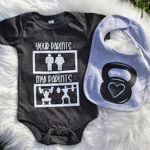 Gym Baby Bodysuit gift set/ Lifting parents/  Gym Themed Baby Gift set/ Gym Parents/ Gym Baby/ Bella And Canvas/Ready To Ship