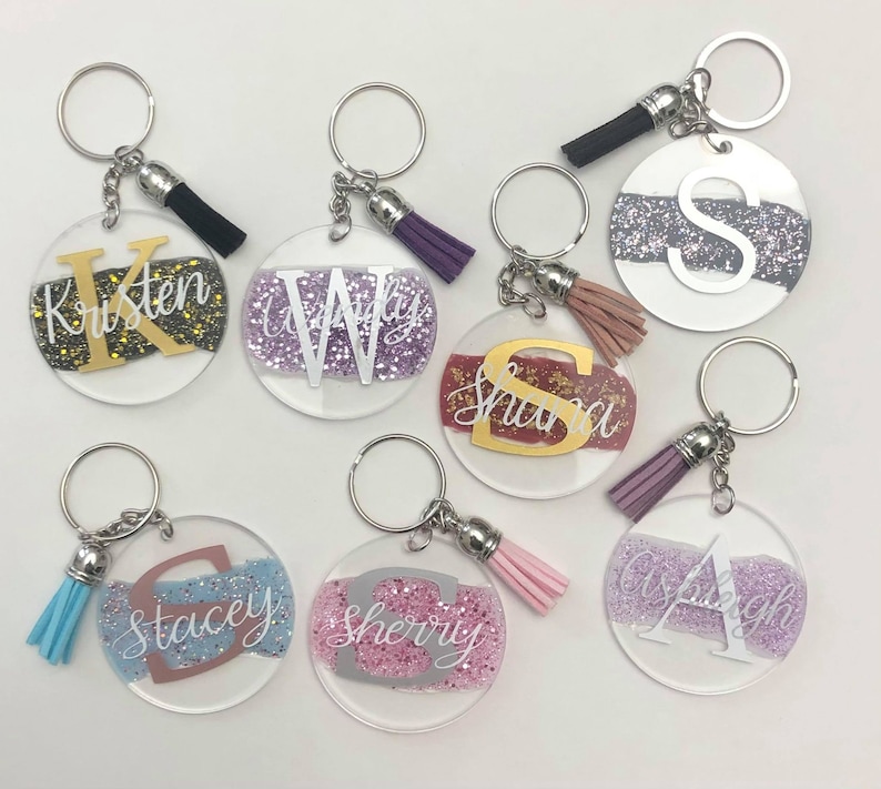 Personalized Keychain Glitter Keychain with tassel Glitter Keychain Birthday Gift Custom Keychain Monogram Keychain Bridesmaid Gift