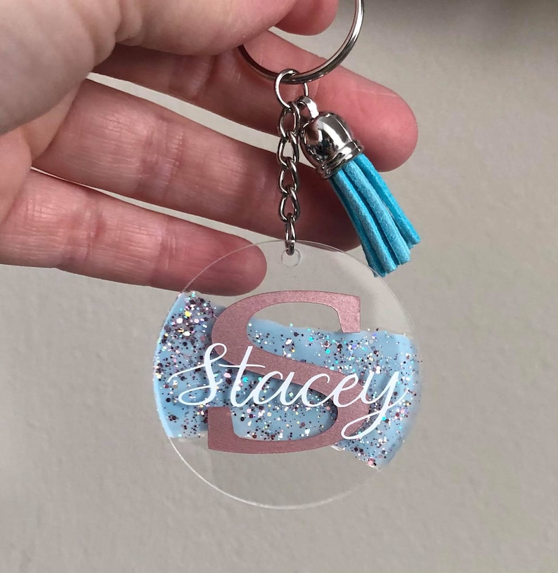 Personalized Keychain Glitter Keychain with tassel Glitter Keychain Birthday Gift Custom Keychain Monogram Keychain Bridesmaid Gift