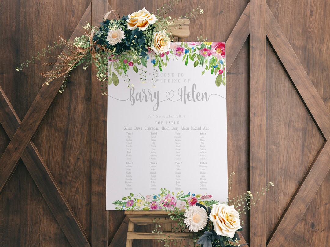 Personalised Floral Wedding Table Plan, Wedding Seating Plan,