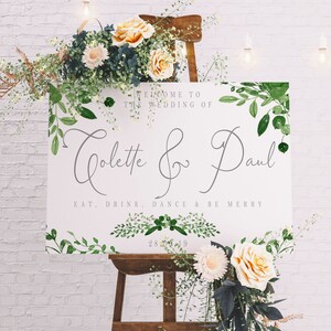 Personalised Wedding Welcome Sign, Wedding Guests welcome, Welcome Sign, Seating Chart, Framed Canvas or Poster, Leafy Leaves,