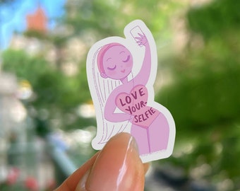 Love Your Selfie, Vinyl Sticker, Die Cut Decal, Empowering Self-Love Design, 1.7" x 1", Perfect for Laptops and Journals