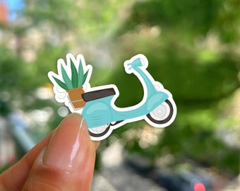 Vespa Sticker, Springtime Scooter, Vinyl Sticker, Plant Design, Petite 2"x1.5", Ideal Gift for Scooter Lovers and Plant Enthusiasts