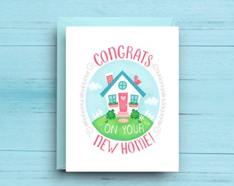 New Home Card, Housewarming Greeting, Congrats on Your New Home, A2 Celebration Note, Blue Envelope Included, Birdhouse Design