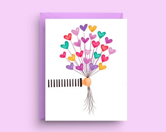 Love Heart Balloons Card, Balloon Bouquet Card, Love Card, Get Well Soon Card