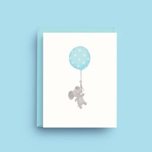 Carte de bébé garçon éléphant, carte ballon bleu, c&#39;est un garçon, remerciement pour baby shower