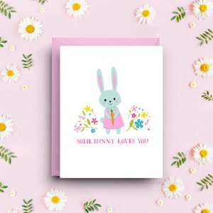 SomBunny liebt dich, neues Baby Karte, Gruß am Kaninchen, Babypartykarte in weicher Pastellfarbe, hochwertige Blankokarte, entzückendes Kaninchen-Andenken