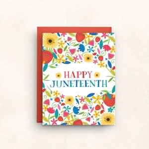 Carte Juneteenth, motif floral de célébration, joyeux voeux Juneteenth, 4,25 x 5,5 avec enveloppe rouge