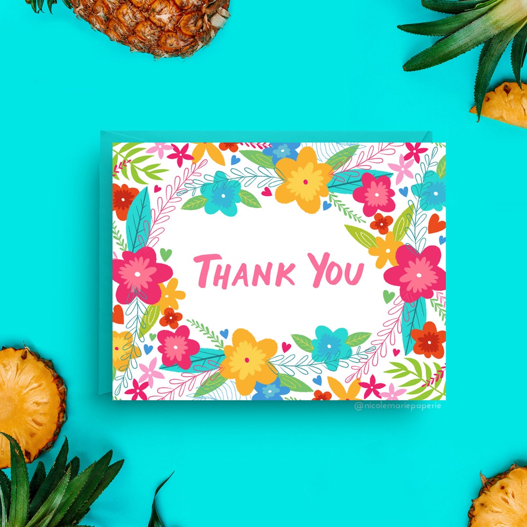 Luau Floral Hawaiian Thank You Card - Etsy