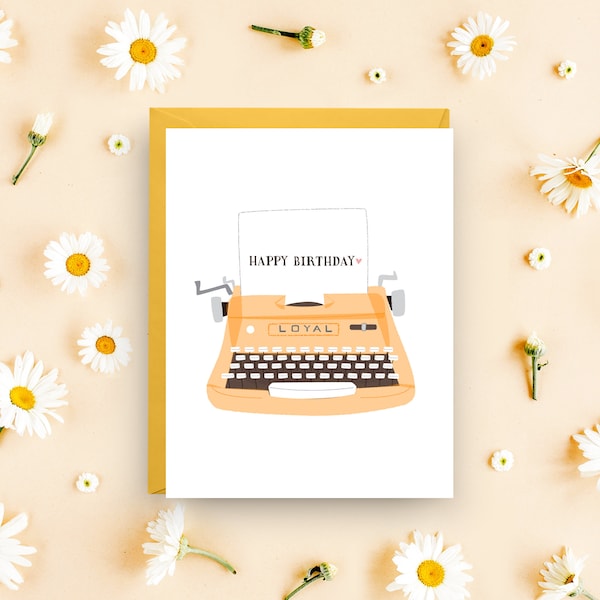 Typewriter Birthday Card, Card for Writer's Birthday, Vintage Typewriter Design, A2 Retro Birthday Greeting