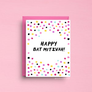 Carte Happy Bat Mitzvah, confettis bleus et roses, voeux de célébration juive, format A2, carte d'étape religieuse
