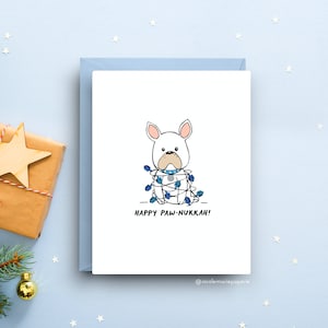 Chanoekakaart Franse Bulldog, Happy Paw-Nukkah, humoristische vakantiegroet, A2-formaat met envelop