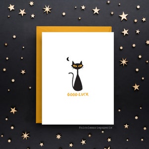 Black Cat Good Luck-kaart, aanmoedigingsgroet, charmante katachtige, A2-kaart, oranje envelop, beste wensenkaart