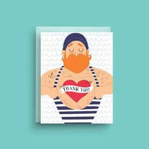 Cartão de agradecimento para marinheiro, saudação de agradecimento marítimo, tamanho A2 (4,25 x 5,5 polegadas), papelaria para amantes do mar, interior em branco